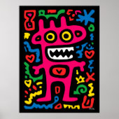 Funky Roze Alien – Neon Pop Art Excentriek Monster Poster (Voorkant)