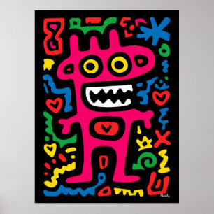 Funky Roze Alien – Neon Pop Art Excentrieke Monste Poster