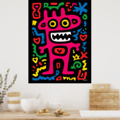 Funky Roze Alien – Neon Pop Art Excentrieke Monste Poster (Keuken)