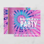 Funky Roze Blauw Groovy Verjaardagsfeestuitnodigin Kaart (Voorkant / Achterkant)