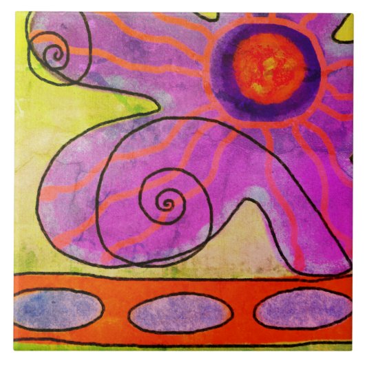 Funky Roze Bloem Abstract Schilderij Tegeltje (Voorkant)