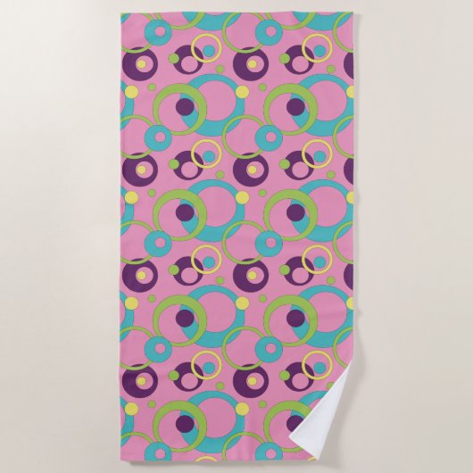 Funky Roze Circles Beach Towel Strandlaken (Voorkant)
