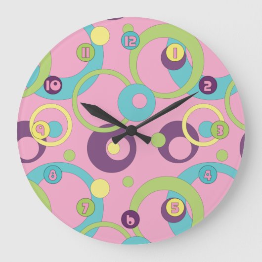 Funky Roze Circles Grote Klok (Voorkant)