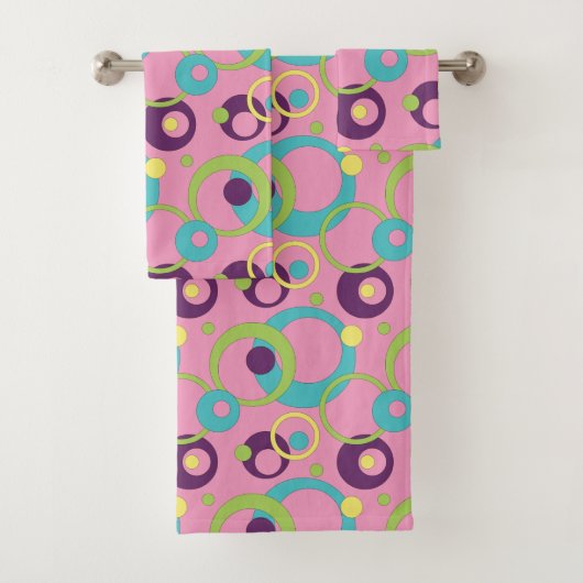 Funky Roze Circles Towel Set Bad Handdoek (Insitu)