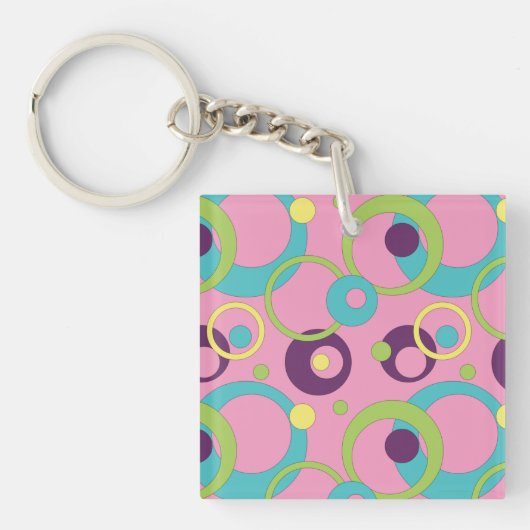 Funky Roze Cirkels Acryl Sleutelhanger (Voorkant)