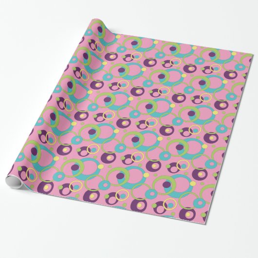 Funky Roze Cirkels Inpakpapier (Uitgerold)