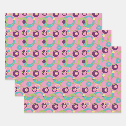 Funky Roze Cirkels Inpakpapier Set Vel (Set)