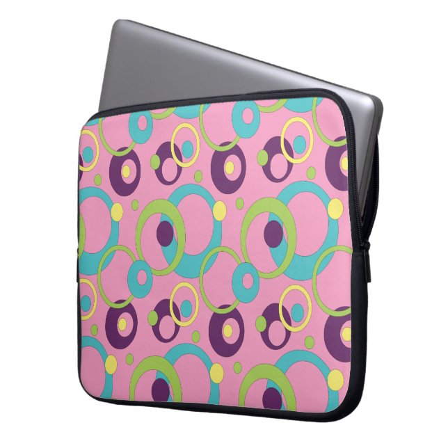 Funky Roze Cirkels Laptophoes Laptop Sleeve (Voorkant Links)