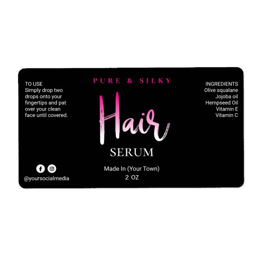 Funky roze en Black Hair Serum Labels (Voorkant)