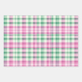 Funky roze en groen geruite tartanmix patroon inpakpapier vel (Voorkant 2)