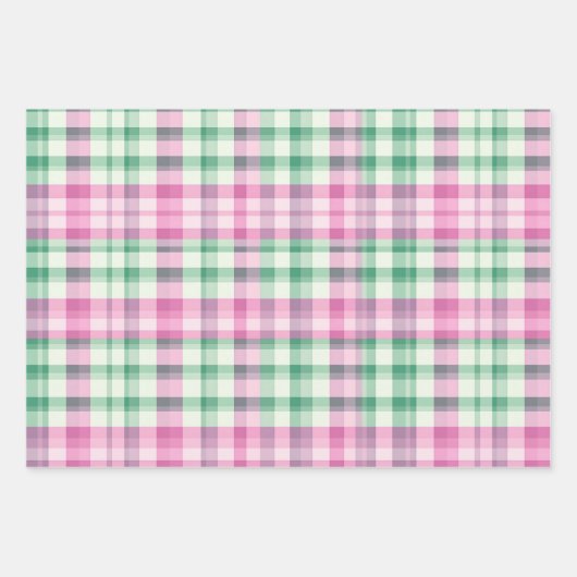 Funky roze en groen geruite tartanmix patroon inpakpapier vel (Voorkant 2)