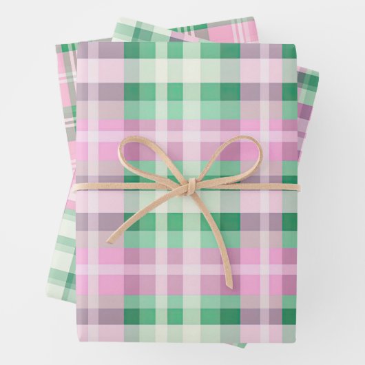 Funky roze en groen geruite tartanmix patroon inpakpapier vel (In situ)