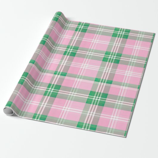 Funky roze en groen geruite tartanpatroon cadeaupapier (Uitgerold)