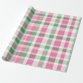 Funky roze en groen geruite tartanpatroon cadeaupapier (Uitgerold)