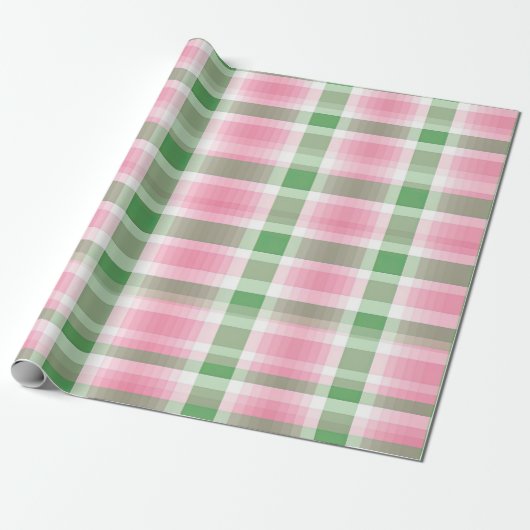 Funky roze en groen geruite tartanpatroon cadeaupapier (Uitgerold)