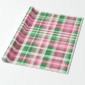 Funky roze en groen geruite tartanpatroon cadeaupapier (Uitgerold)