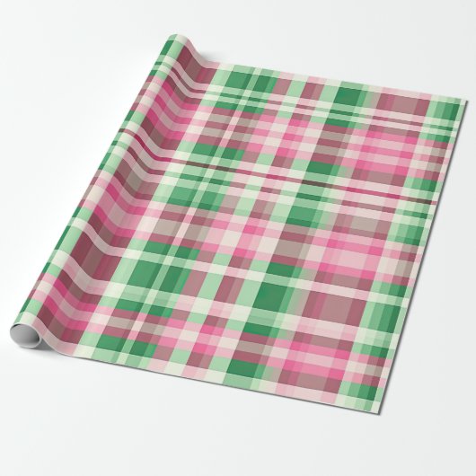 Funky roze en groen geruite tartanpatroon cadeaupapier (Uitgerold)