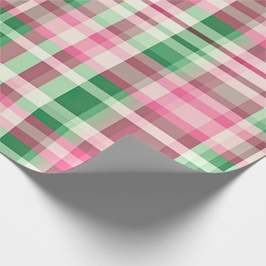 Funky roze en groen geruite tartanpatroon cadeaupapier (Hoek)