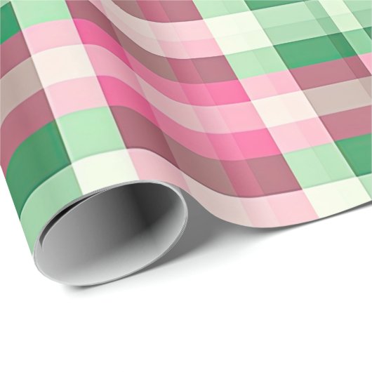 Funky roze en groen geruite tartanpatroon cadeaupapier (Rol Hoek)