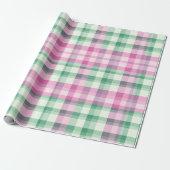 Funky roze en groen geruite tartanpatroon cadeaupapier (Uitgerold)