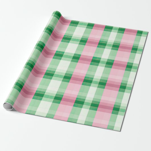 Funky roze en groen geruite tartanpatroon cadeaupapier (Uitgerold)