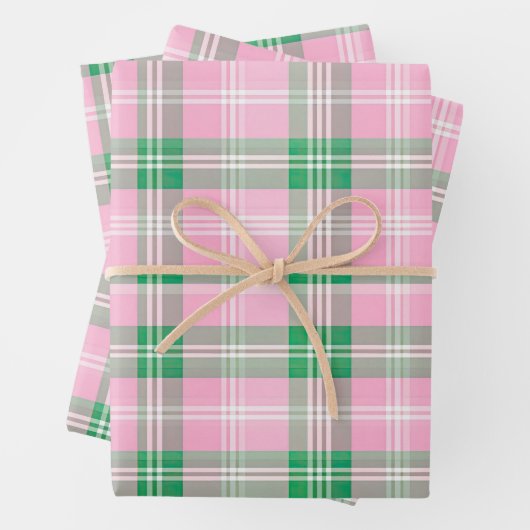 Funky roze en groen geruite tartanpatroon inpakpapier vel (In situ)