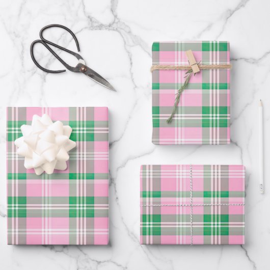 Funky roze en groen geruite tartanpatroon inpakpapier vel (Voorkant)