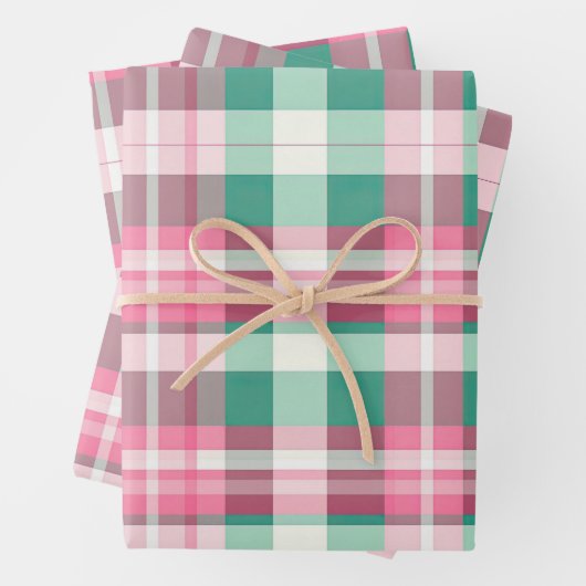 Funky roze en groen geruite tartanpatroon inpakpapier vel (In situ)