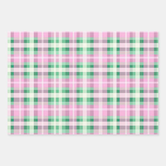 Funky roze en groen geruite tartanpatroon inpakpapier vel (Voorkant 3)