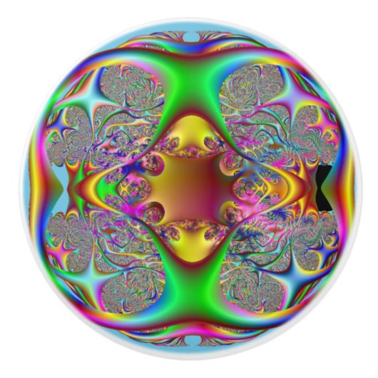 Funky roze en groene fractal deurtrekkracht keramische knop (Voorkant)