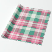 Funky roze en munt groen geruite tartanpatroon cadeaupapier (Uitgerold)