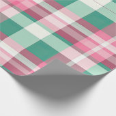 Funky roze en munt groen geruite tartanpatroon cadeaupapier (Hoek)
