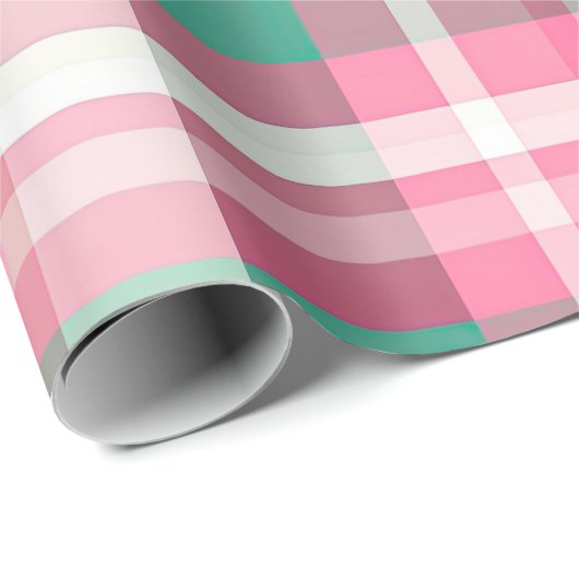 Funky roze en munt groen geruite tartanpatroon cadeaupapier (Rol Hoek)
