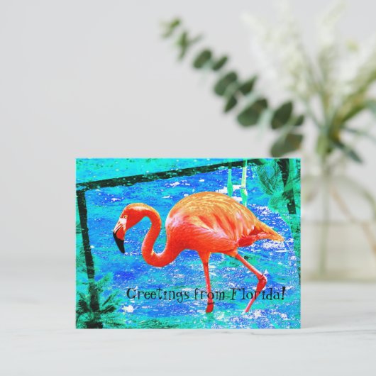 Funky roze Florida flamingo briefkaart (Staand voorkant)
