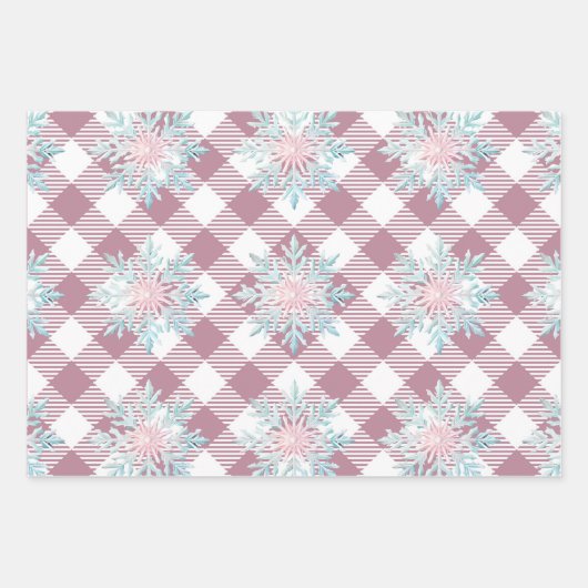 Funky Roze Kerst Gingham Patroon Inpakpapier Vel (Voorkant 2)