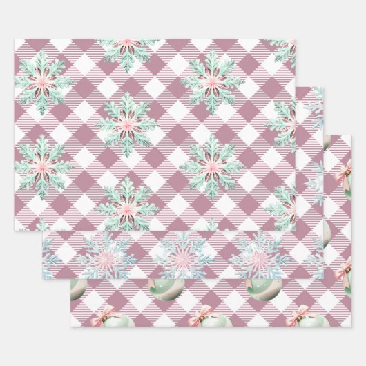 Funky Roze Kerst Gingham Patroon Inpakpapier Vel (Set)