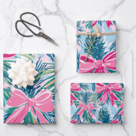 Funky Roze Kerstboog Patroon Inpakpapier Vel