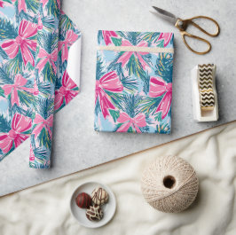 Funky Roze Kerstlint Patroon Cadeaupapier