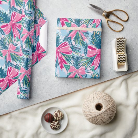 Funky Roze Kerstlint Patroon Cadeaupapier (Crafts)