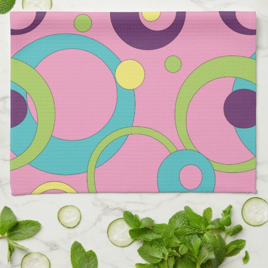 Funky Roze Keukenhanddoek met Cirkels (Gevouwen)
