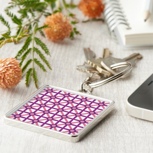 Funky Roze & Paarse Patroon Sleutelhanger (Zijkant)