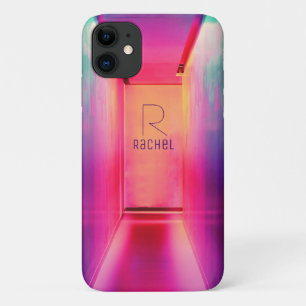 Funky Roze Paarse Pop Art Naam Monogram Meisjesach Case-Mate iPhone Case