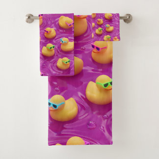 Funky roze rubberen eend patroon badhanddoek, cute bad handdoek