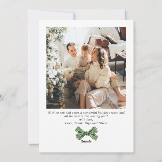 Funky Sage Green Christmas Bow Ribbon 2 Photo Feestdagenkaart (Achterkant)