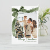 Funky Sage Green Christmas Bow Ribbon 2 Photo Feestdagenkaart (Staand voorkant)