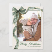 Funky Sage Green Christmas Bow Ribbon 2 Photo Feestdagenkaart (Voorkant)