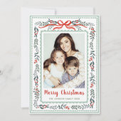 Funky Sage Green Christmas Bow Ribbon 2 Photo Feestdagenkaart (Voorkant)