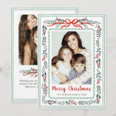 Funky Sage Green Christmas Bow Ribbon 2 Photo Feestdagenkaart (Voorkant / Achterkant)