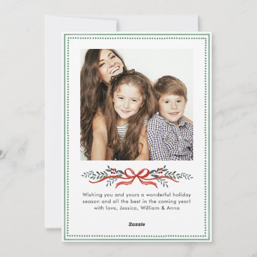 Funky Sage Green Christmas Bow Ribbon 2 Photo Feestdagenkaart (Achterkant)