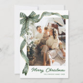 Funky Sage Green Christmas Bow Ribbon 2 Photo Feestdagenkaart (Voorkant)